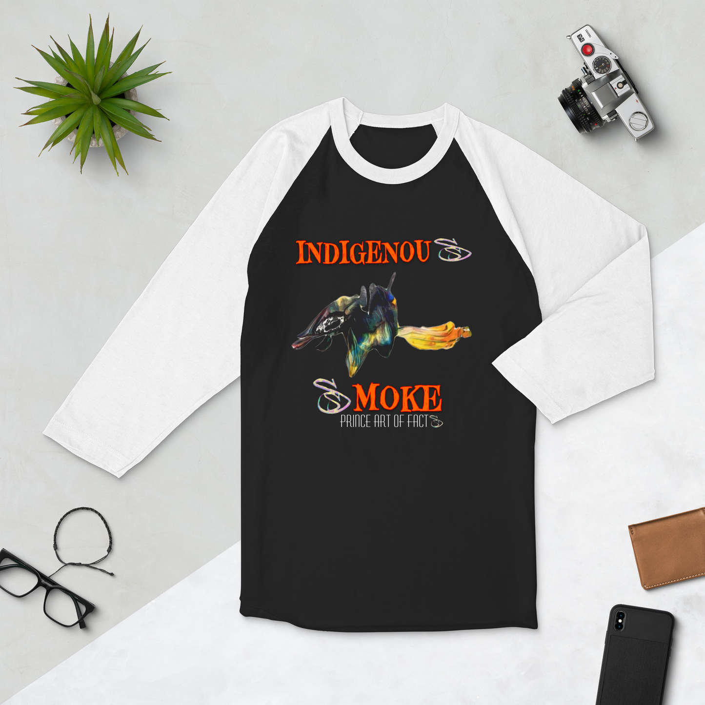 “Indigenous Smoke” 3/4 sleeve raglan shirt