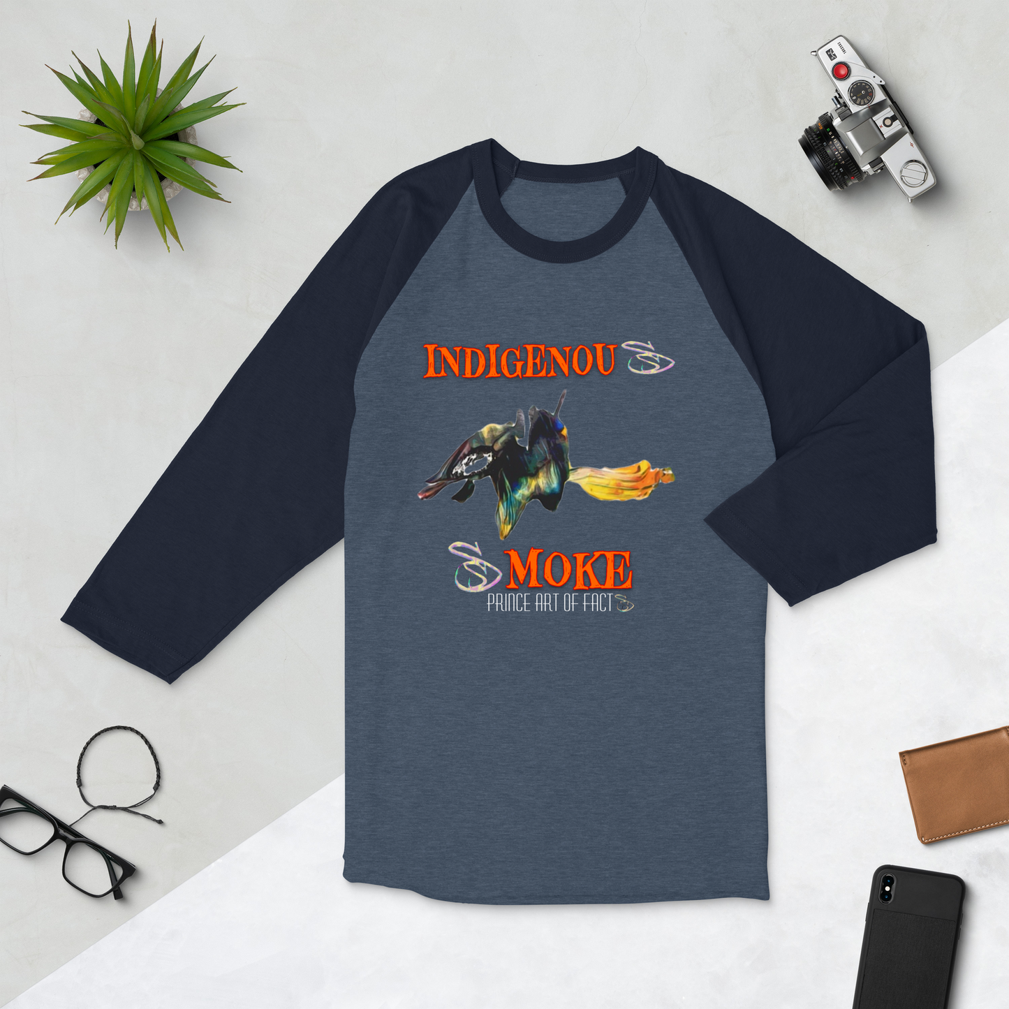 “Indigenous Smoke” 3/4 sleeve raglan shirt