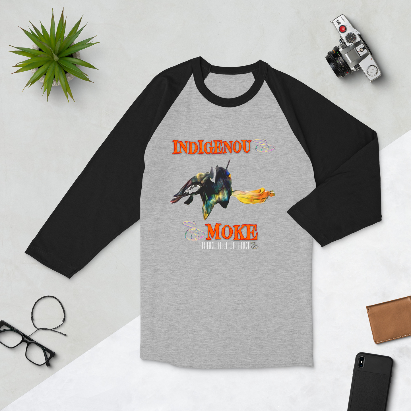 “Indigenous Smoke” 3/4 sleeve raglan shirt