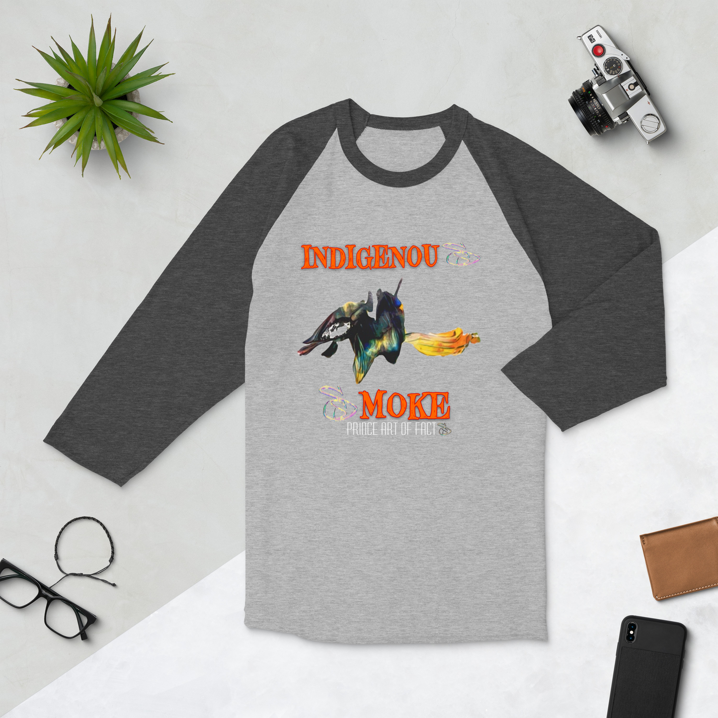“Indigenous Smoke” 3/4 sleeve raglan shirt