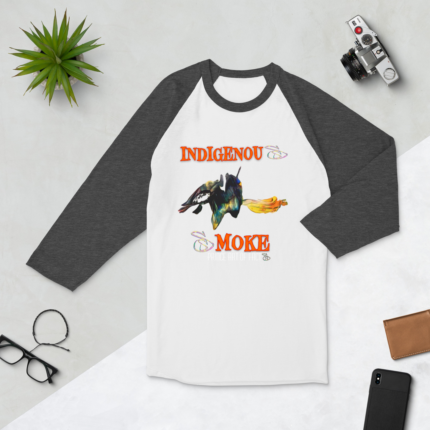 “Indigenous Smoke” 3/4 sleeve raglan shirt