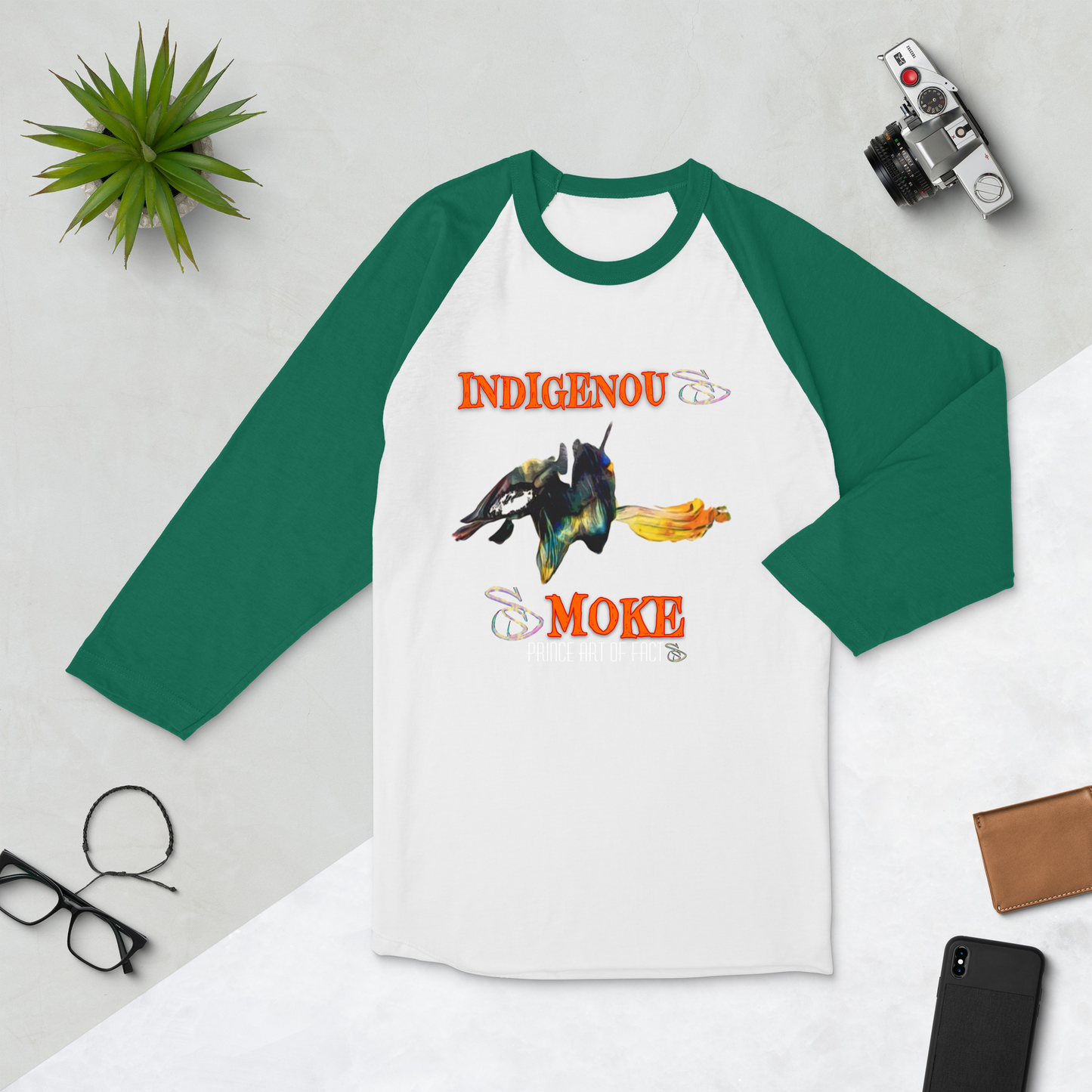 “Indigenous Smoke” 3/4 sleeve raglan shirt