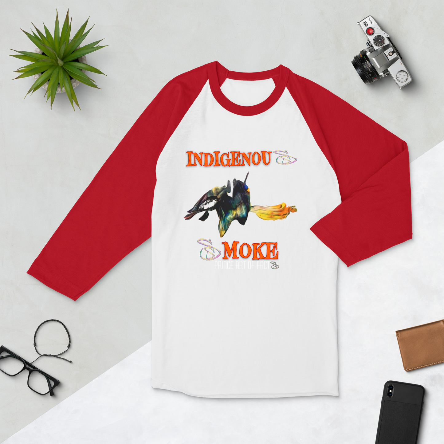 “Indigenous Smoke” 3/4 sleeve raglan shirt