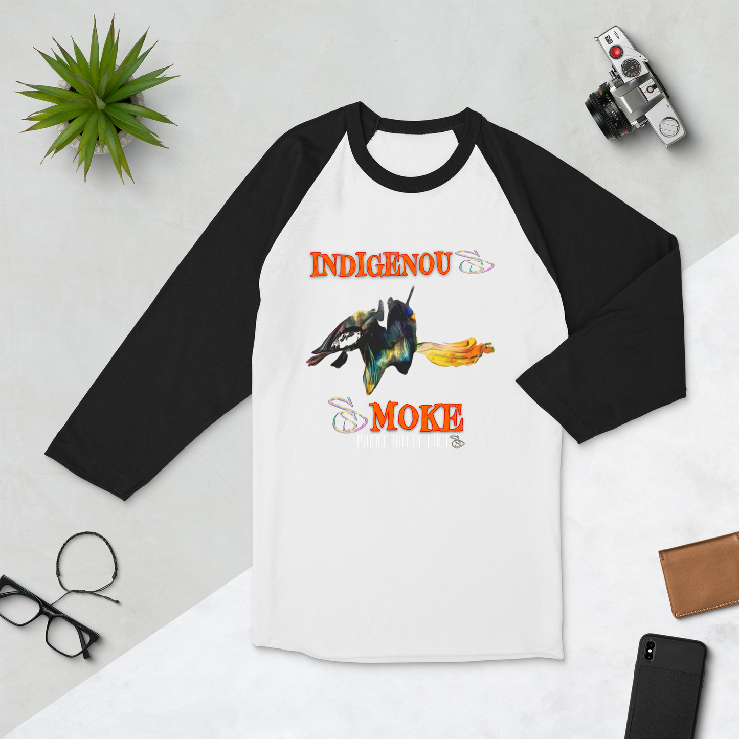 “Indigenous Smoke” 3/4 sleeve raglan shirt